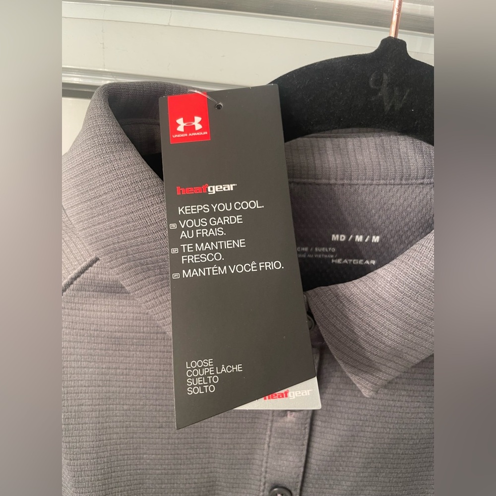 NWT Under Armour Charcoal Button-Up Polo